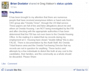 Greg Matson Denial of FBI Investigation
