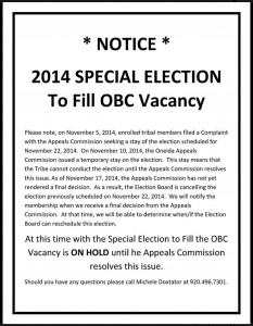 November 22, 2014 OBC Special Election Cancellation Notice